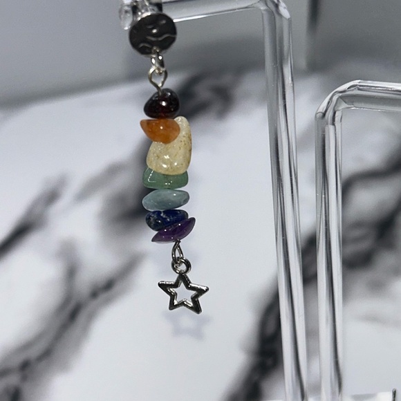 Silver Multicolor Stone Star Earrings - Picture 1 of 2